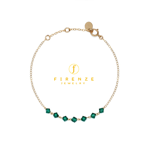 14K Gold Filled Handmade 1.3mmx210mm plateCablechain with 7x4mm Swarovski Emerald (Anklet) Bracelet[Firenze Jewelry] 피렌체주얼리